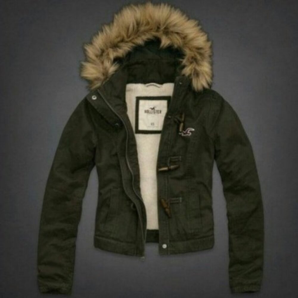 Vtg Y2K Rare Hollister Jacket Womens Large Green Sherpa Lined Hooded XS NWT